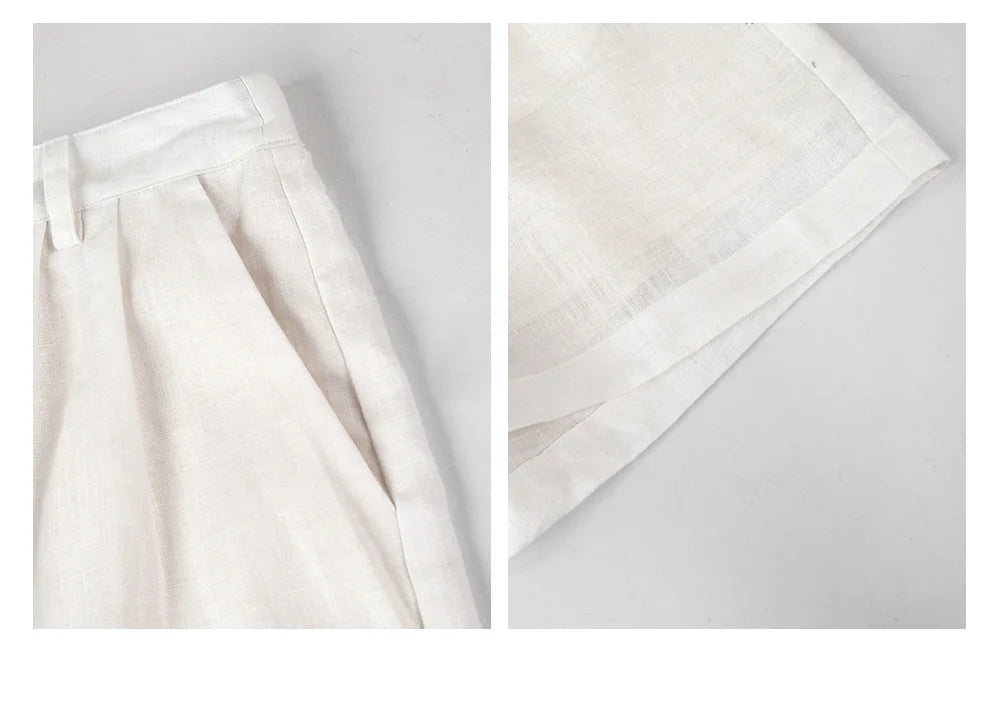 High-Waisted Casual Linen Shorts