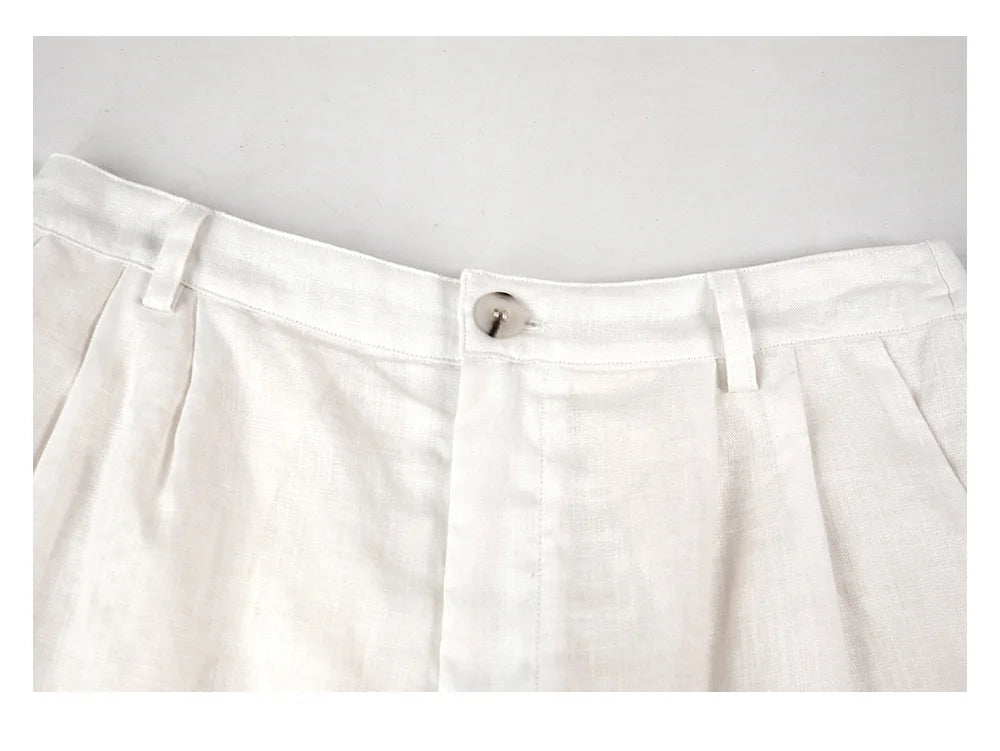 High-Waisted Casual Linen Shorts